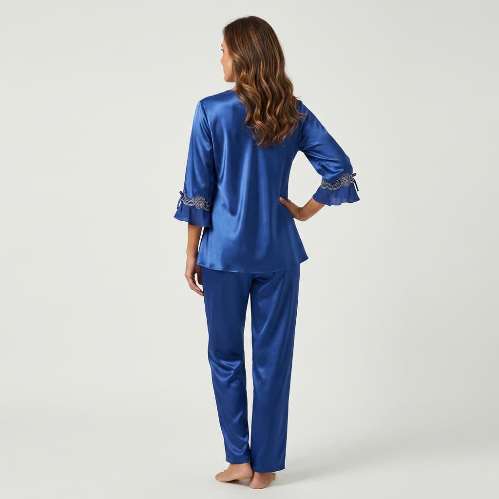 Vivienne | Lace-Trim Satin Pajama Set
