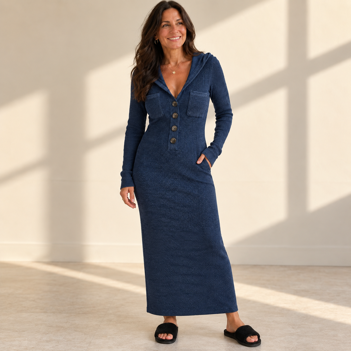 Hooded Knit Maxi Dress