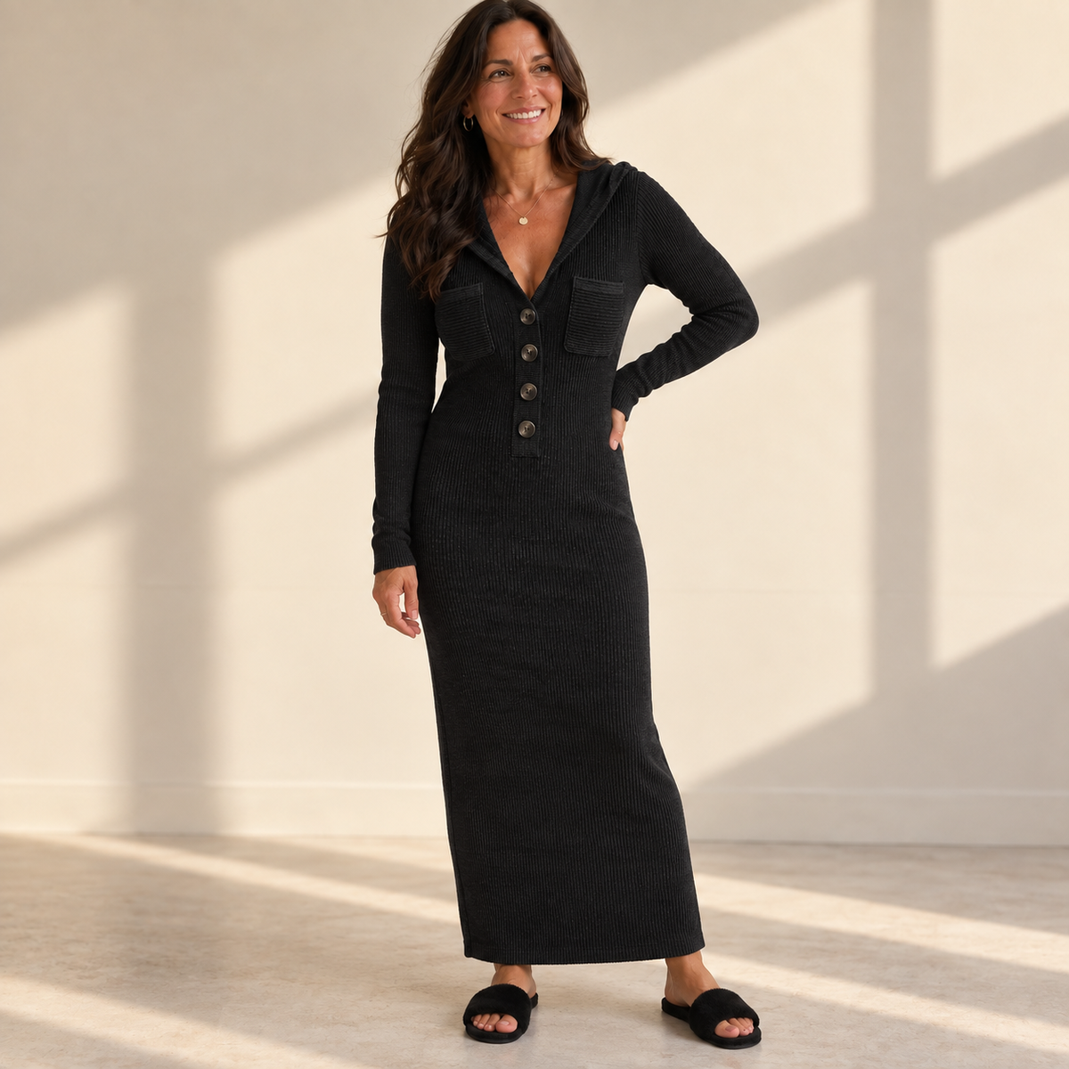 Hooded Knit Maxi Dress