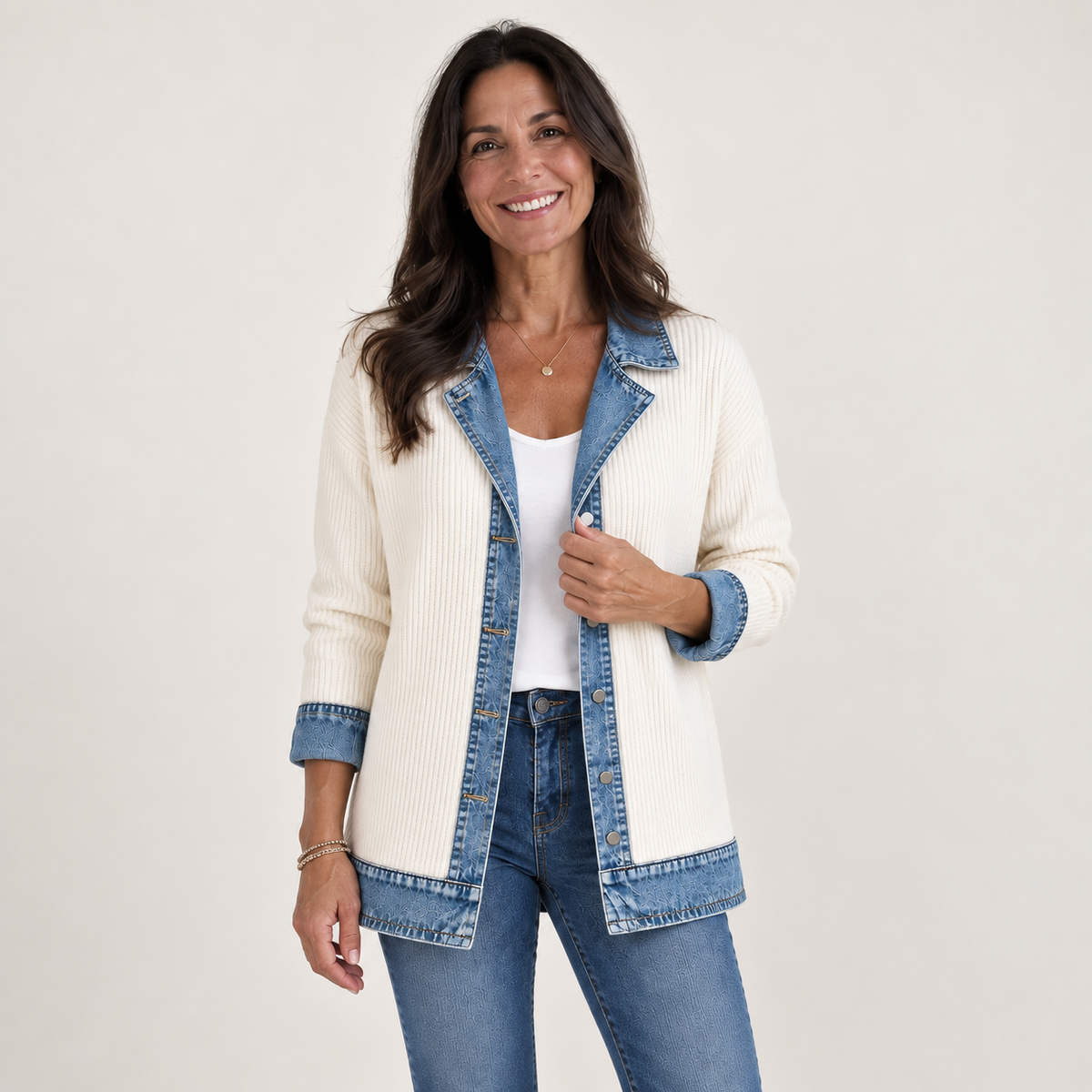 Liv™ | Denim-Trim Knit Jacket