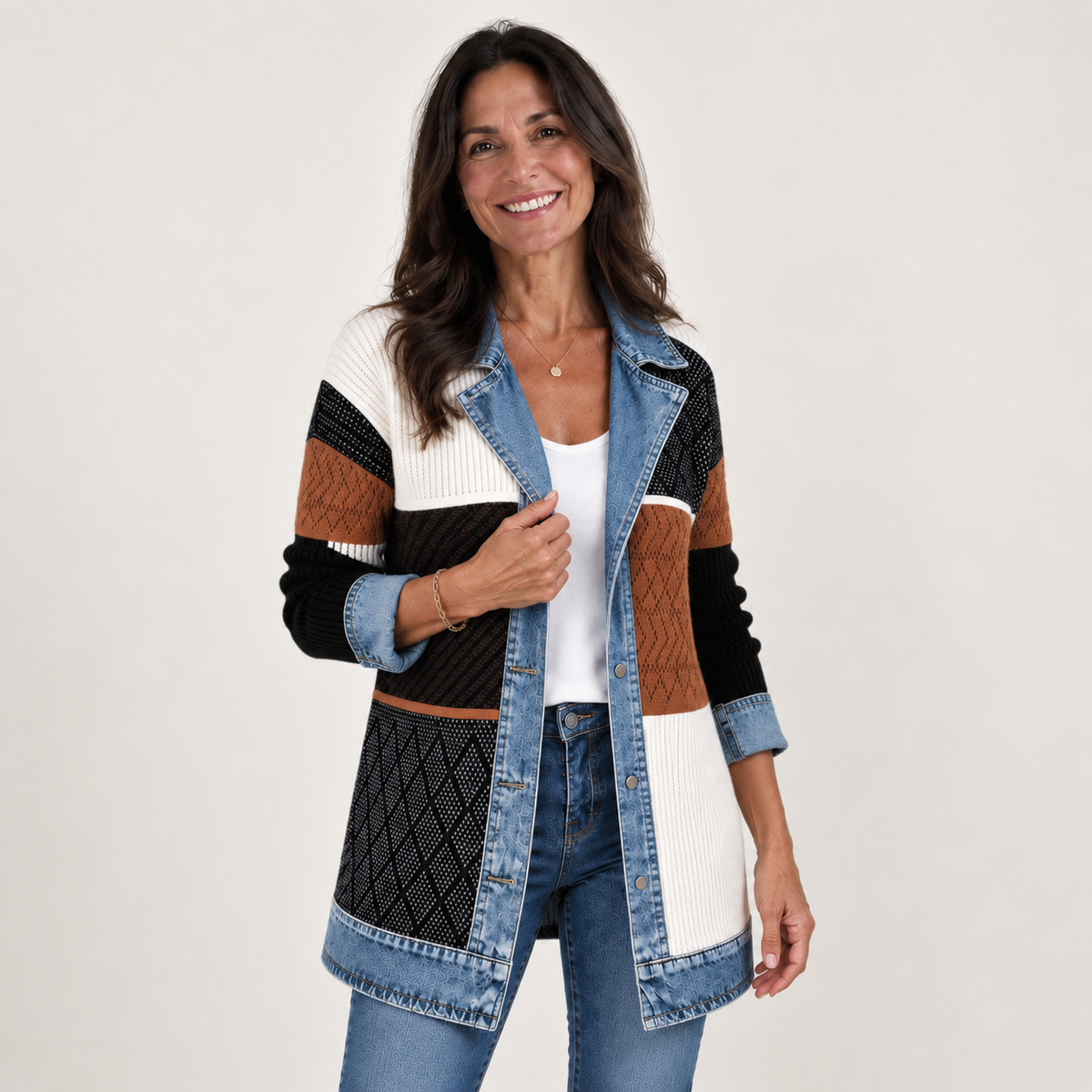 Liv™ | Denim-Trim Knit Jacket