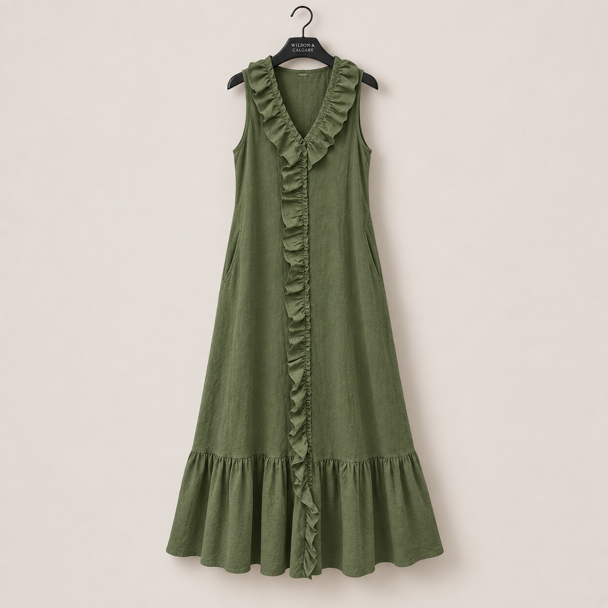 Ruffle V-Neck A-Line Maxi Dress