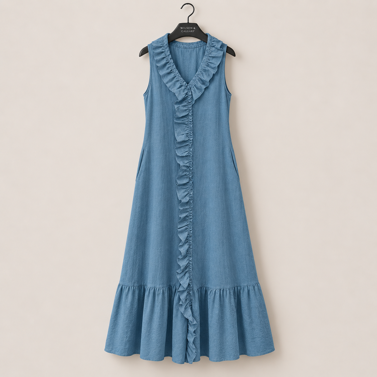 Ruffle V-Neck A-Line Maxi Dress
