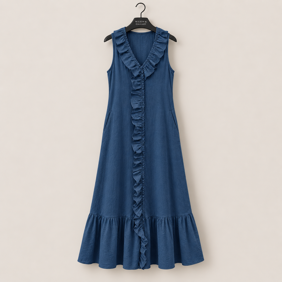 Ruffle V-Neck A-Line Maxi Dress