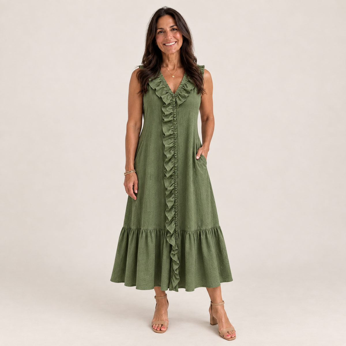 Ruffle V-Neck A-Line Maxi Dress