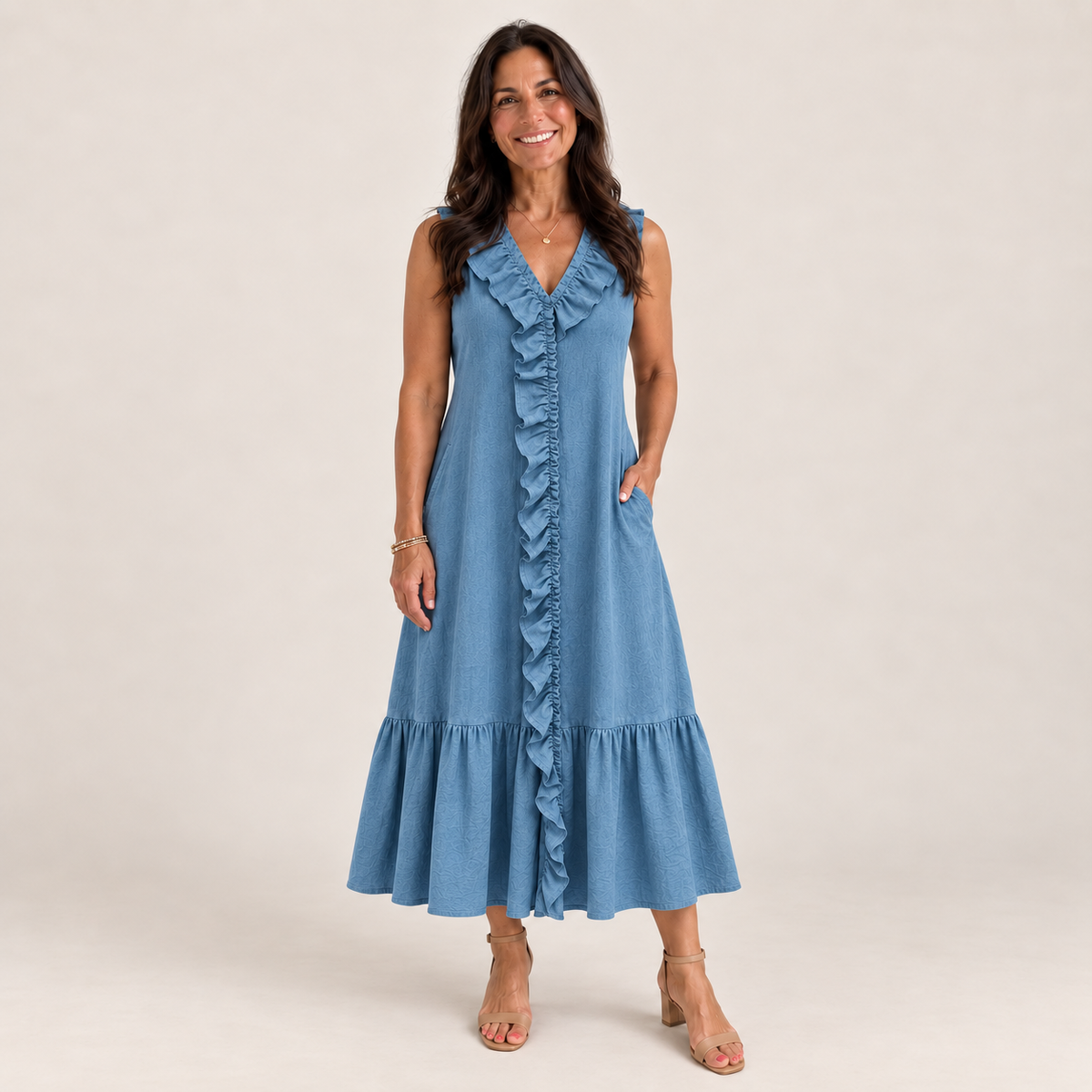 Ruffle V-Neck A-Line Maxi Dress