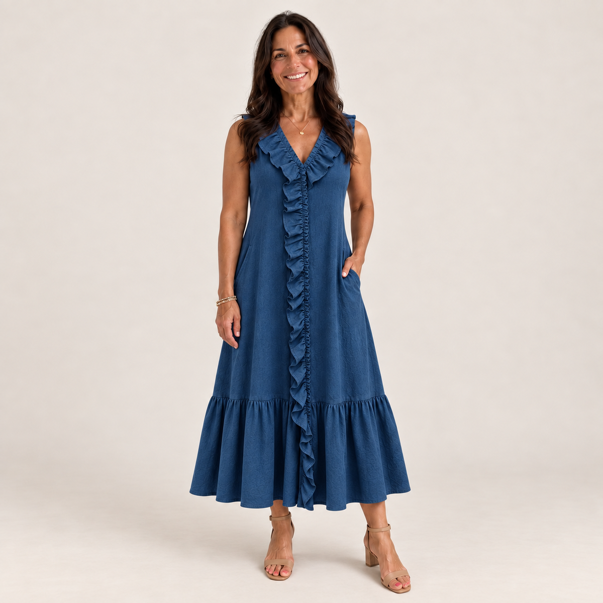 Ruffle V-Neck A-Line Maxi Dress