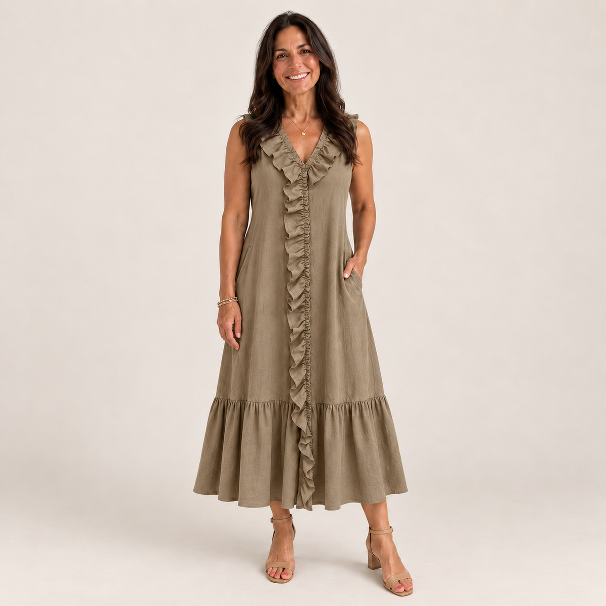 Ruffle V-Neck A-Line Maxi Dress