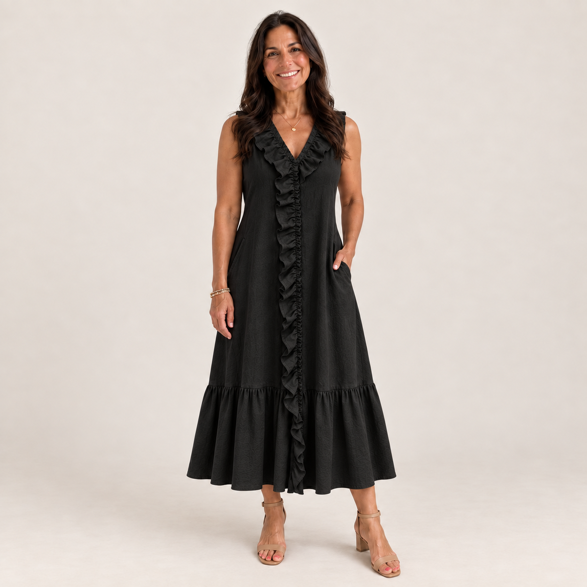 Ruffle V-Neck A-Line Maxi Dress