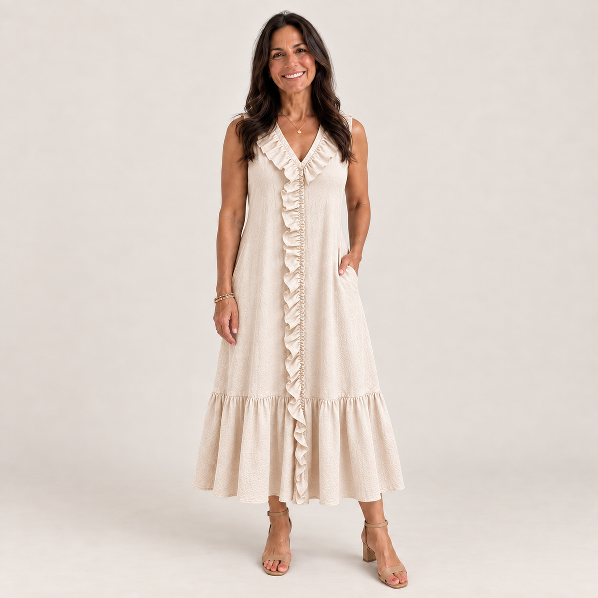 Ruffle V-Neck A-Line Maxi Dress