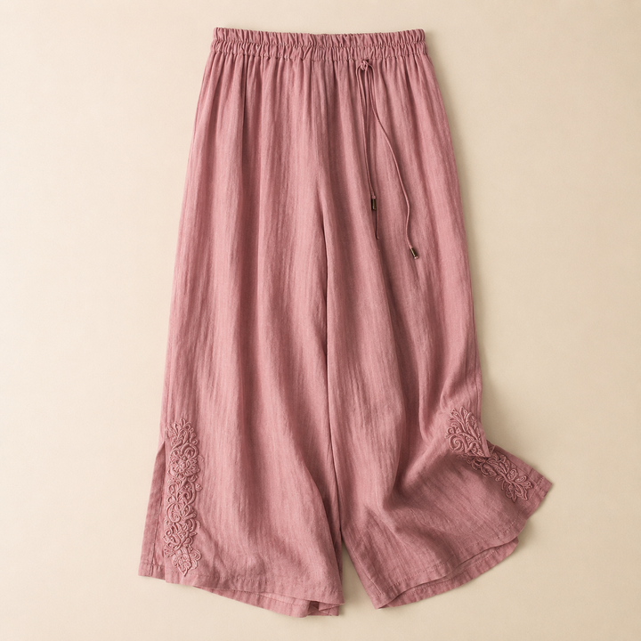 Camille Embroidered Cotton Linen Pants