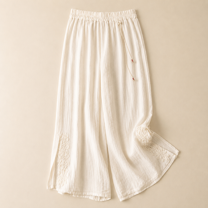 Camille Embroidered Cotton Linen Pants