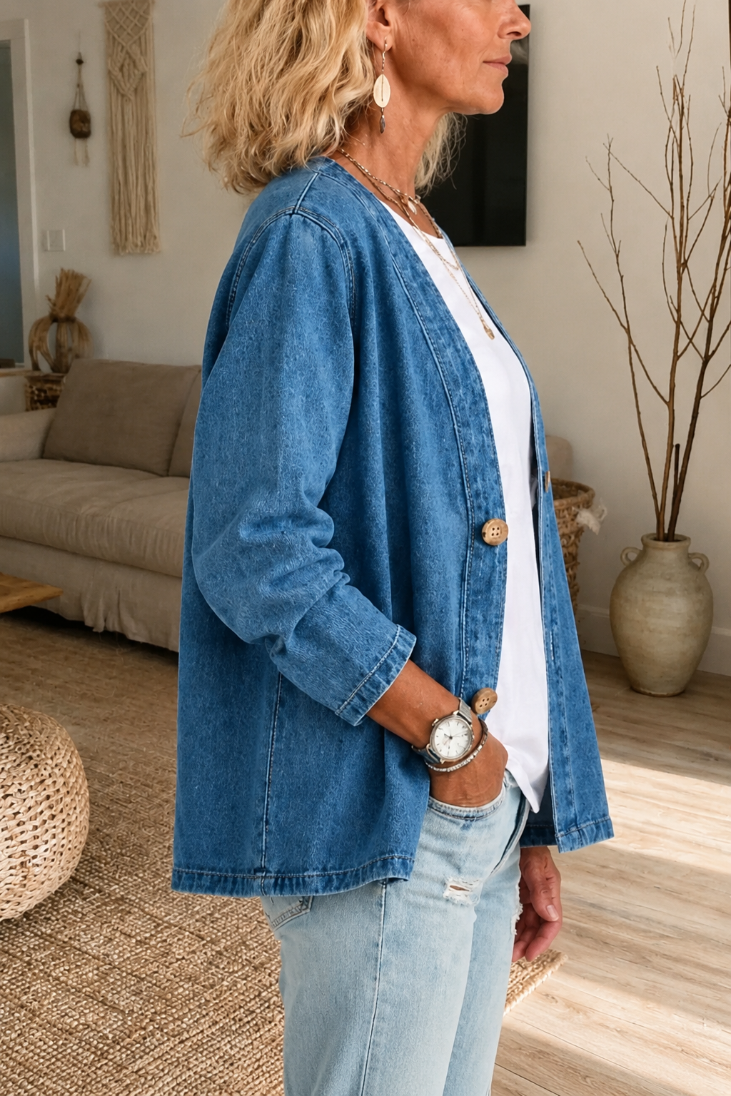 Dariah | Collarless Denim Jacket