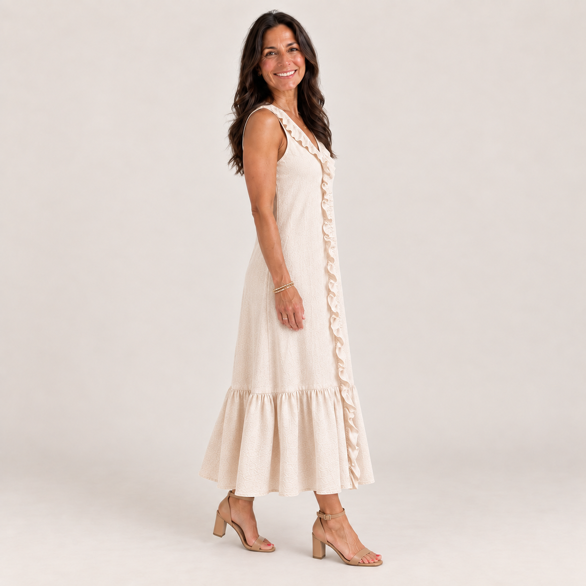 Ruffle V-Neck A-Line Maxi Dress