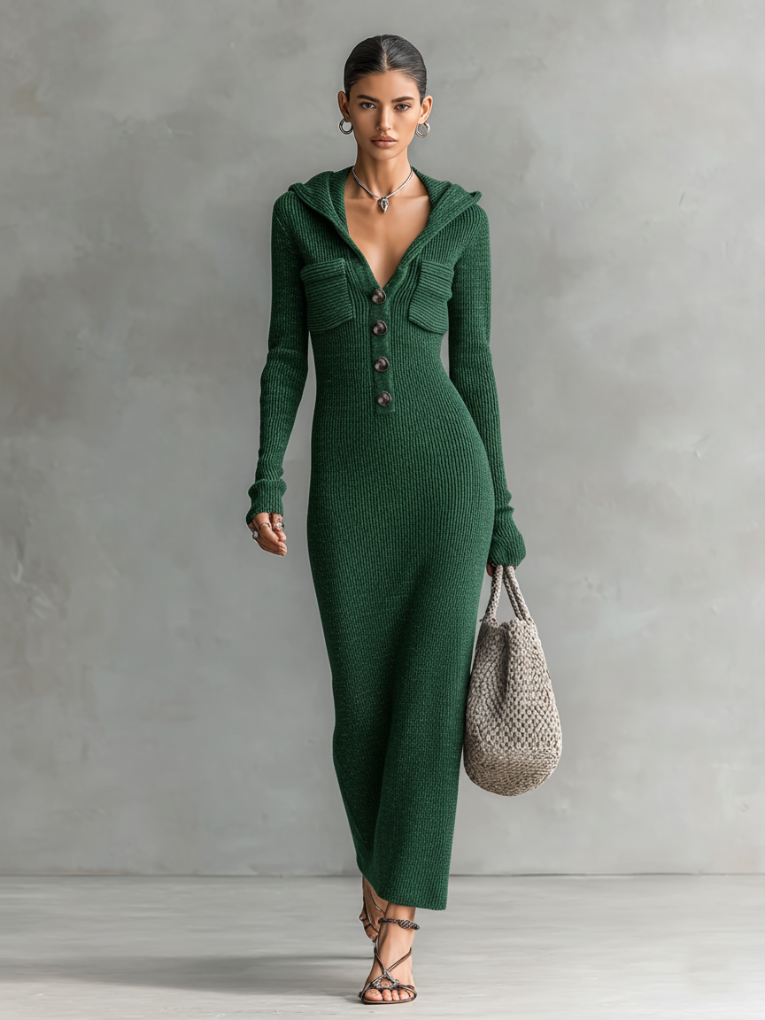 Hooded Knit Maxi Dress