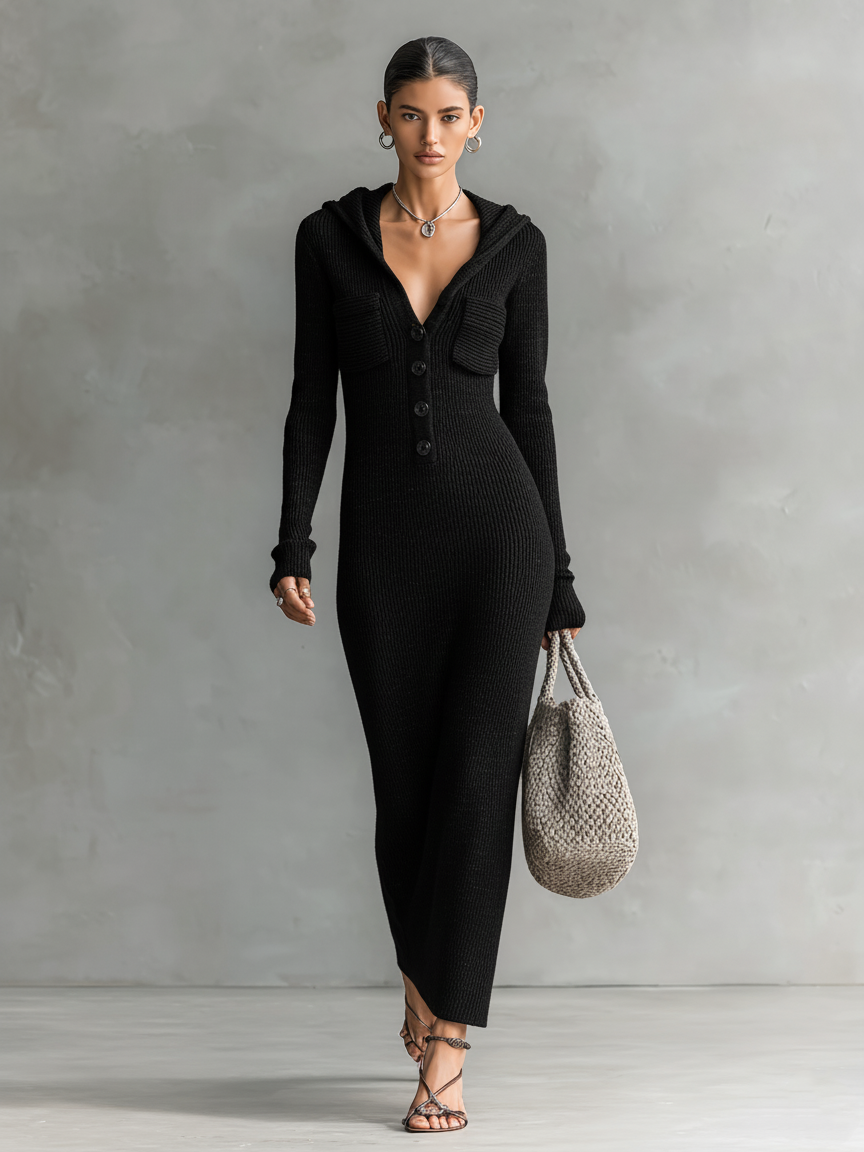 Hooded Knit Maxi Dress