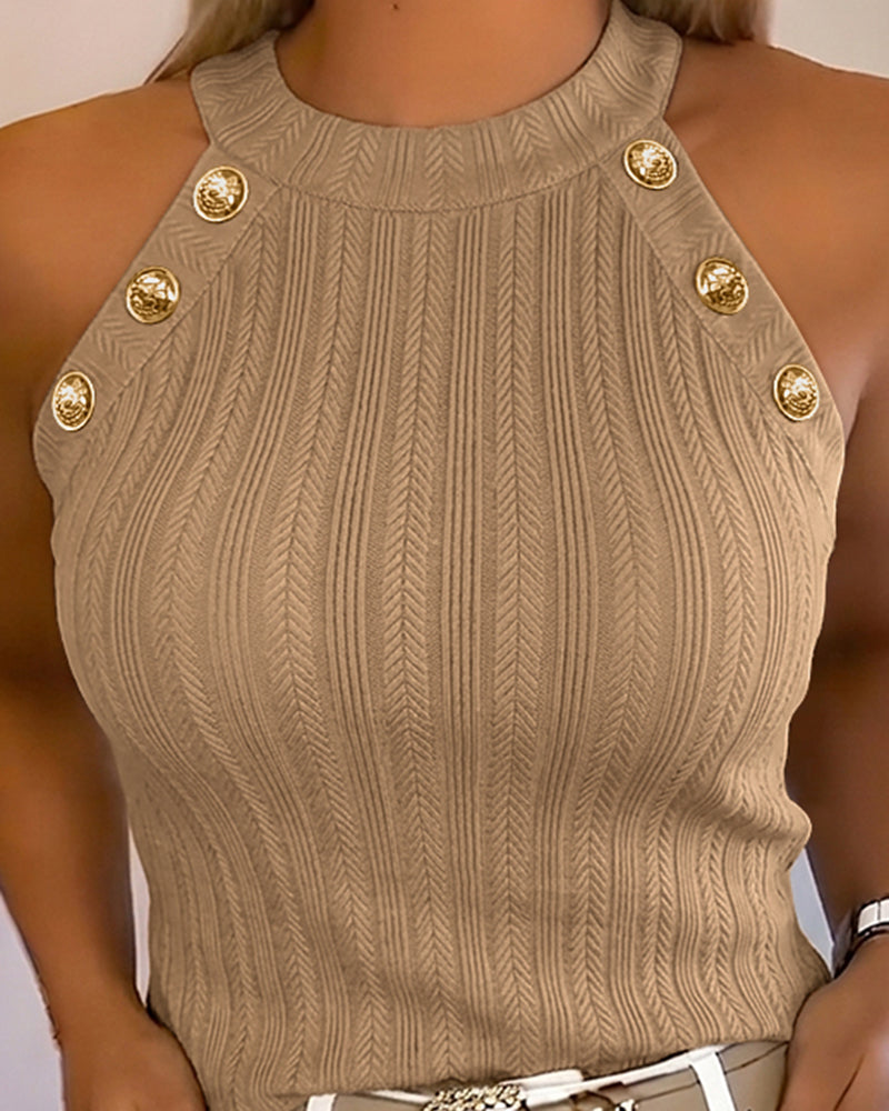 Halter Neck Knit Tank Top