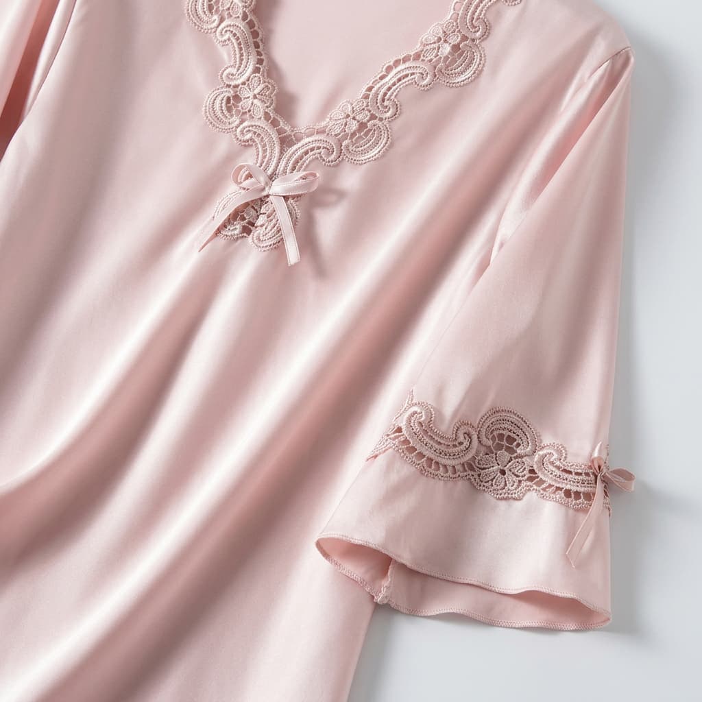 Vivienne | Lace-Trim Satin Pajama Set