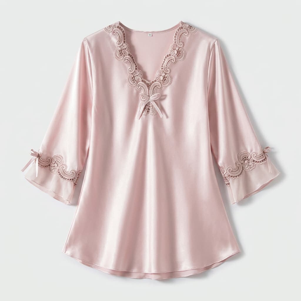 Vivienne | Lace-Trim Satin Pajama Set