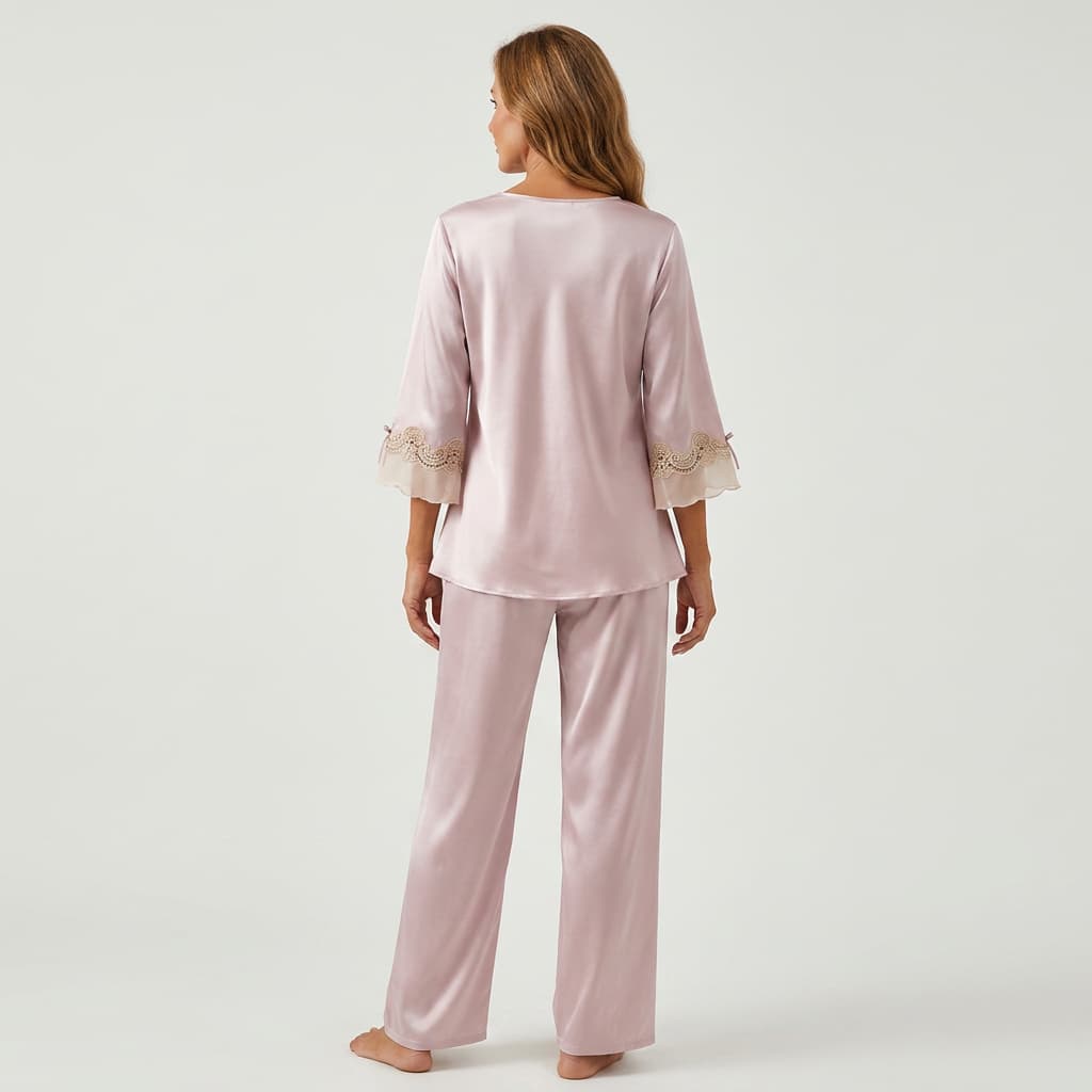 Vivienne | Lace-Trim Satin Pajama Set