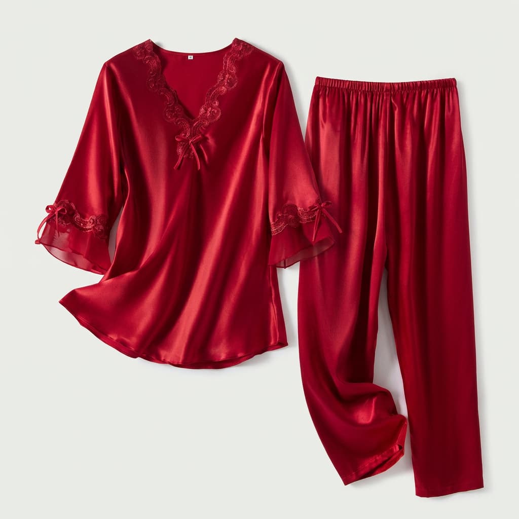 Vivienne | Lace-Trim Satin Pajama Set
