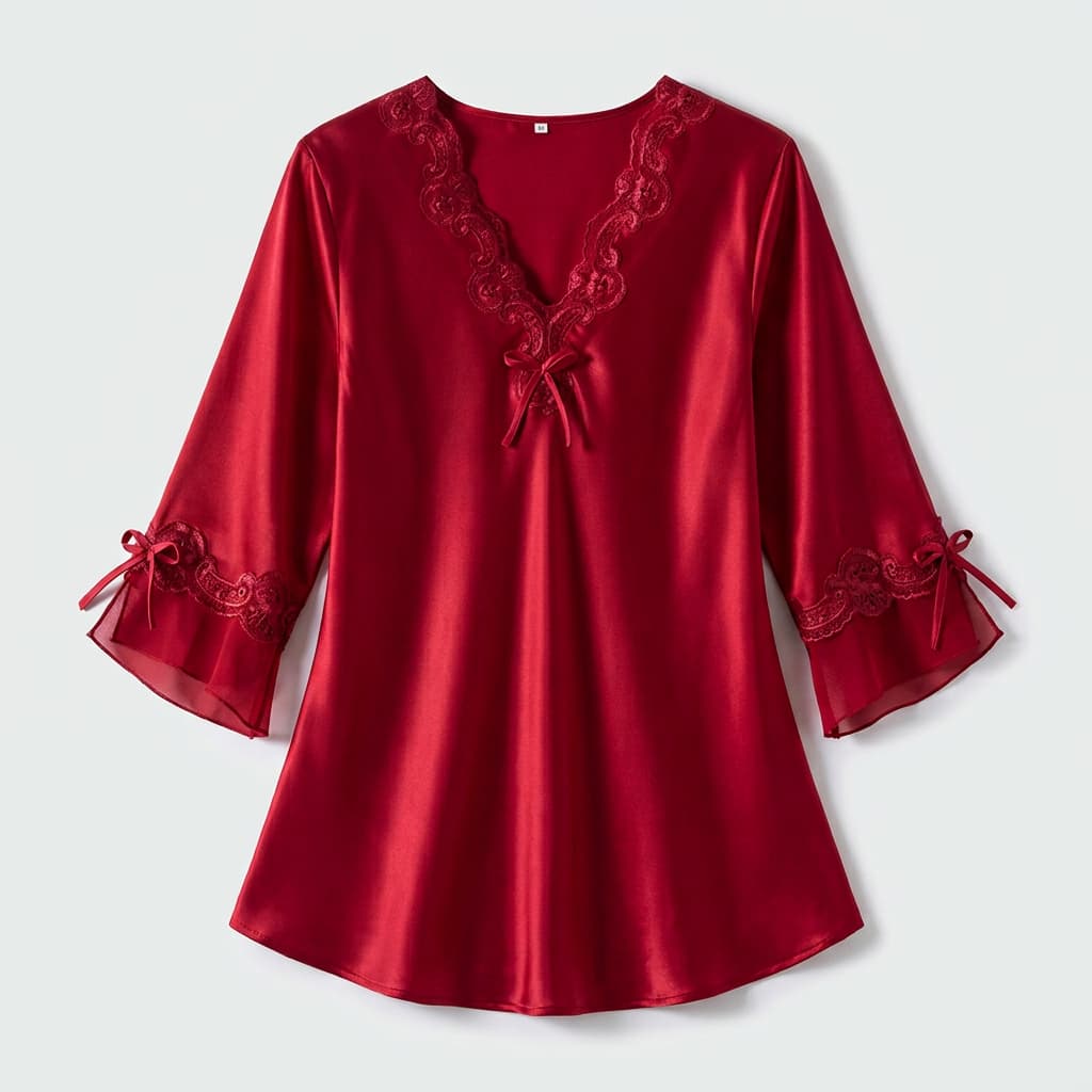 Vivienne | Lace-Trim Satin Pajama Set