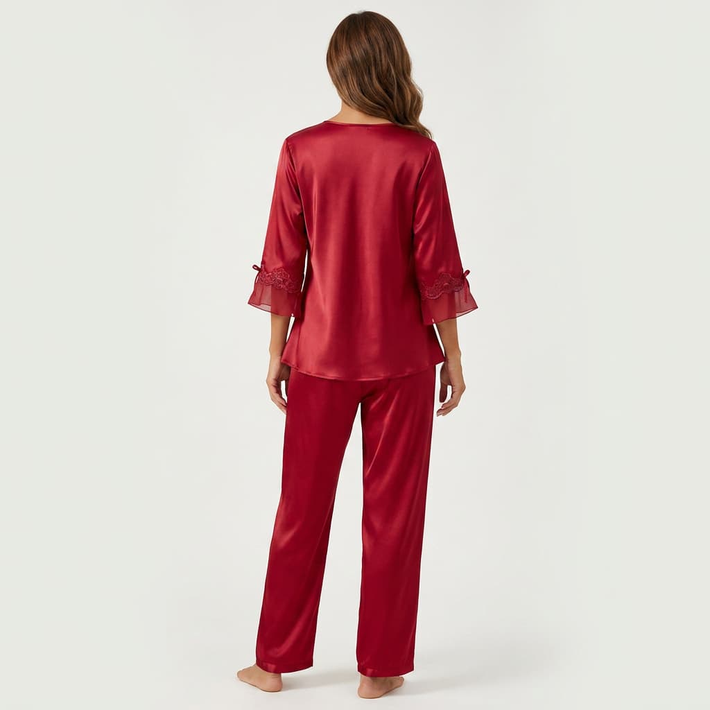 Vivienne | Lace-Trim Satin Pajama Set