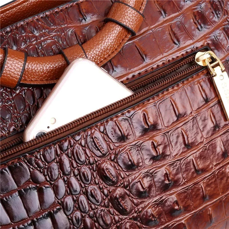 L'Adrienne Embossed Vintage Leather Bag