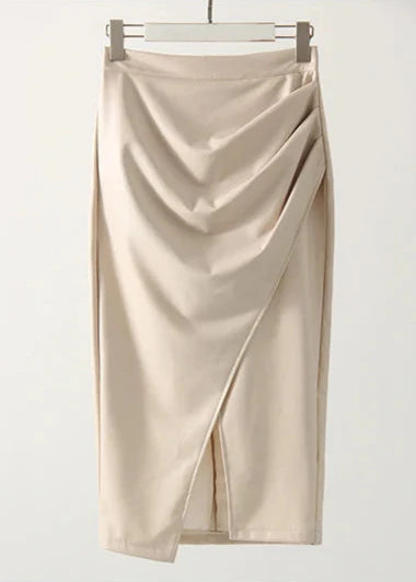 Draped Leather Midi Skirt