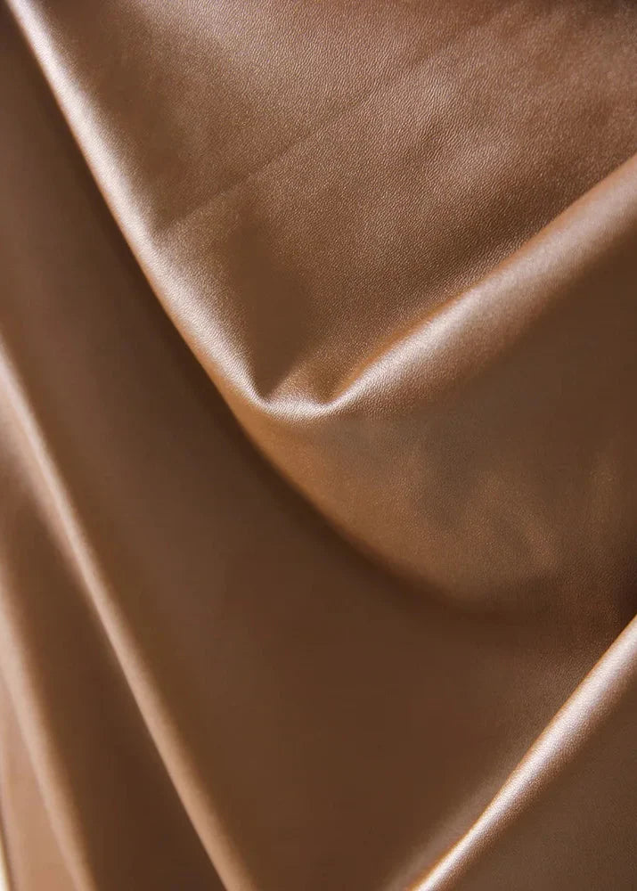 Draped Leather Midi Skirt