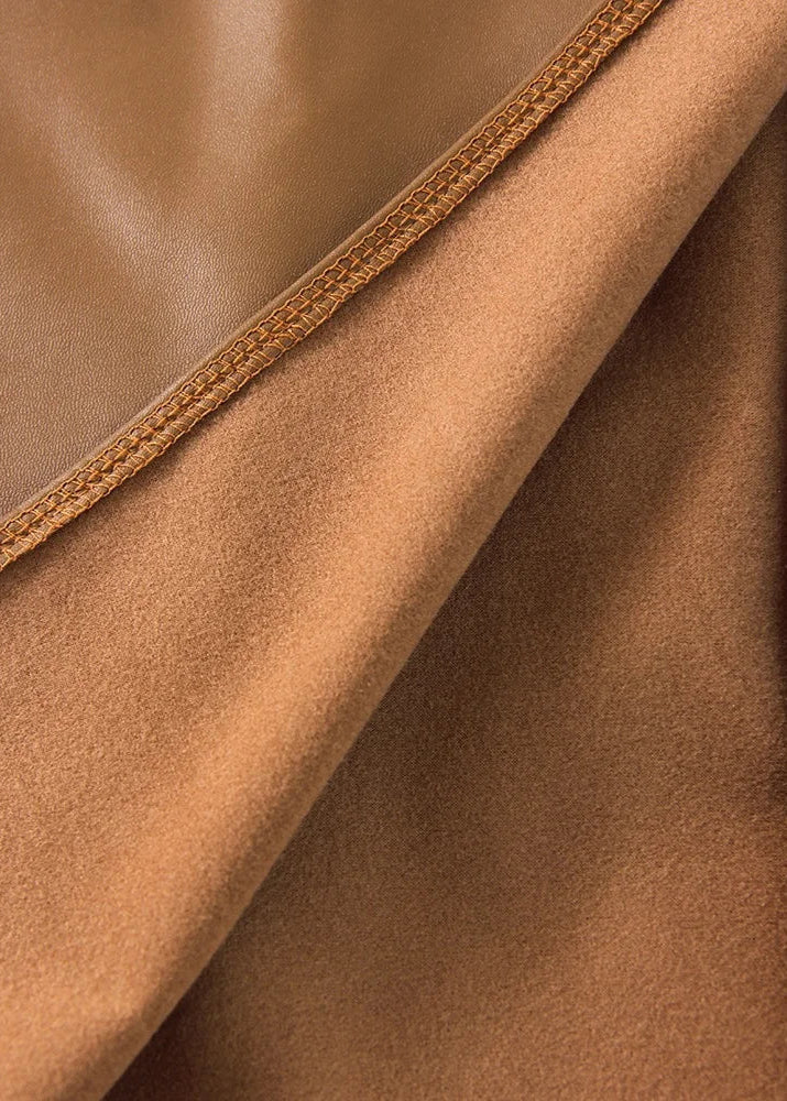 Draped Leather Midi Skirt