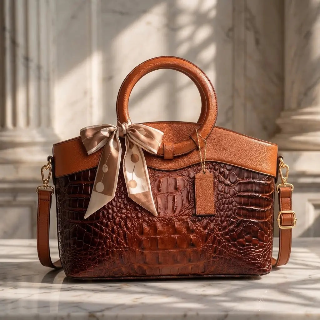 L'Adrienne Embossed Vintage Leather Bag