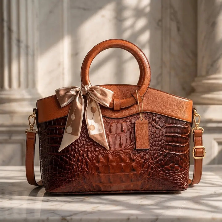 L'Adrienne Embossed Vintage Leather Bag