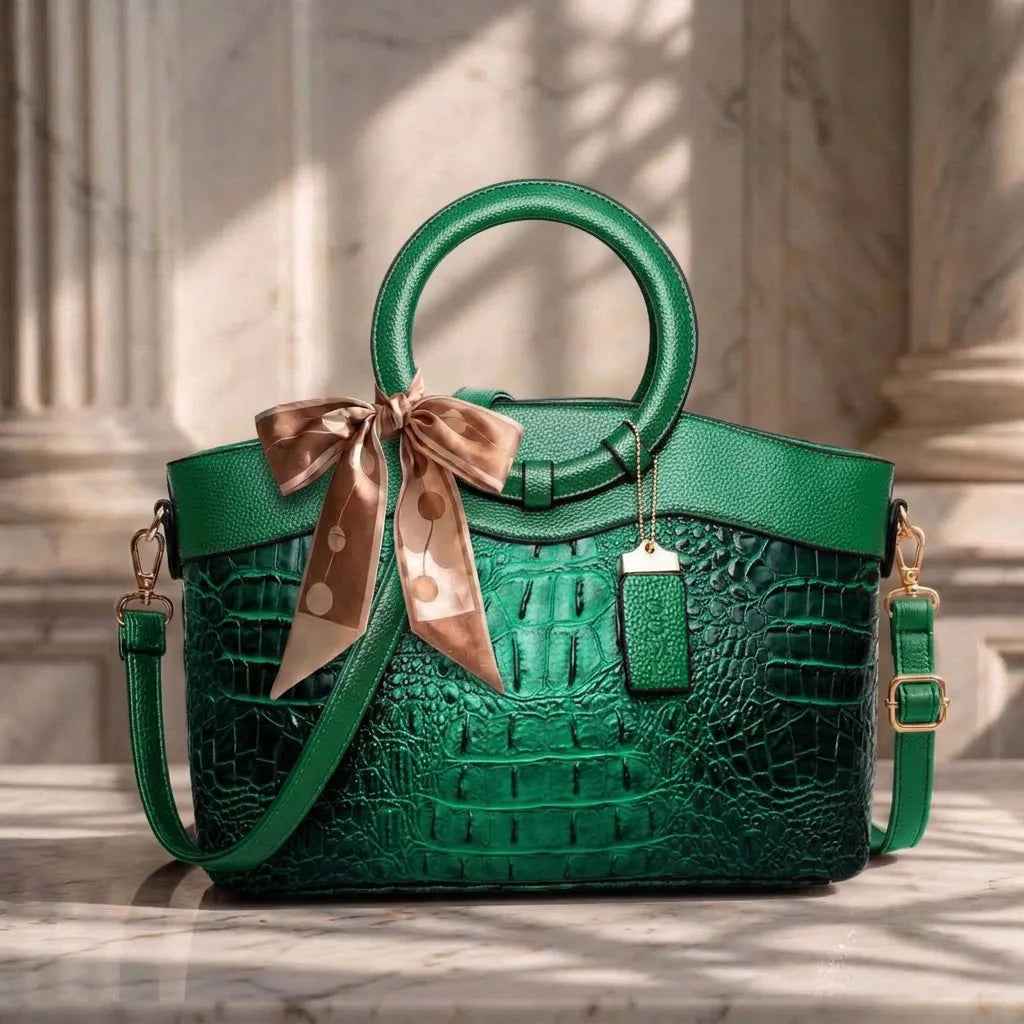 L'Adrienne Embossed Vintage Leather Bag