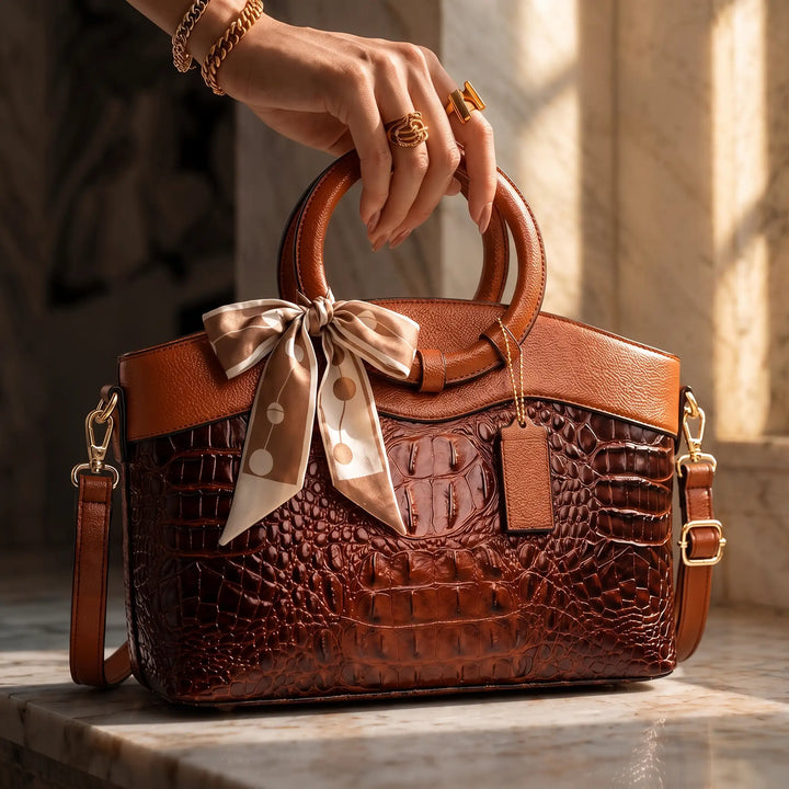 L'Adrienne Embossed Vintage Leather Bag