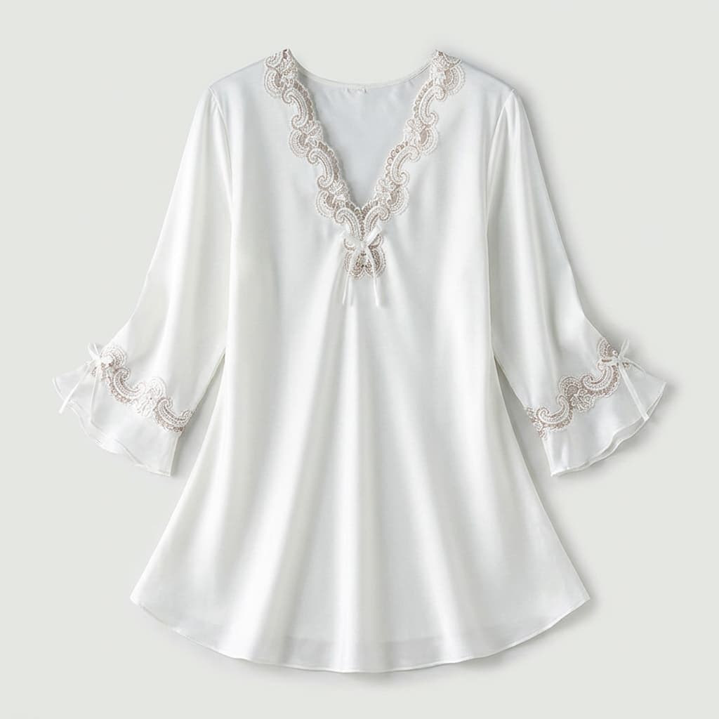 Vivienne | Lace-Trim Satin Pajama Set