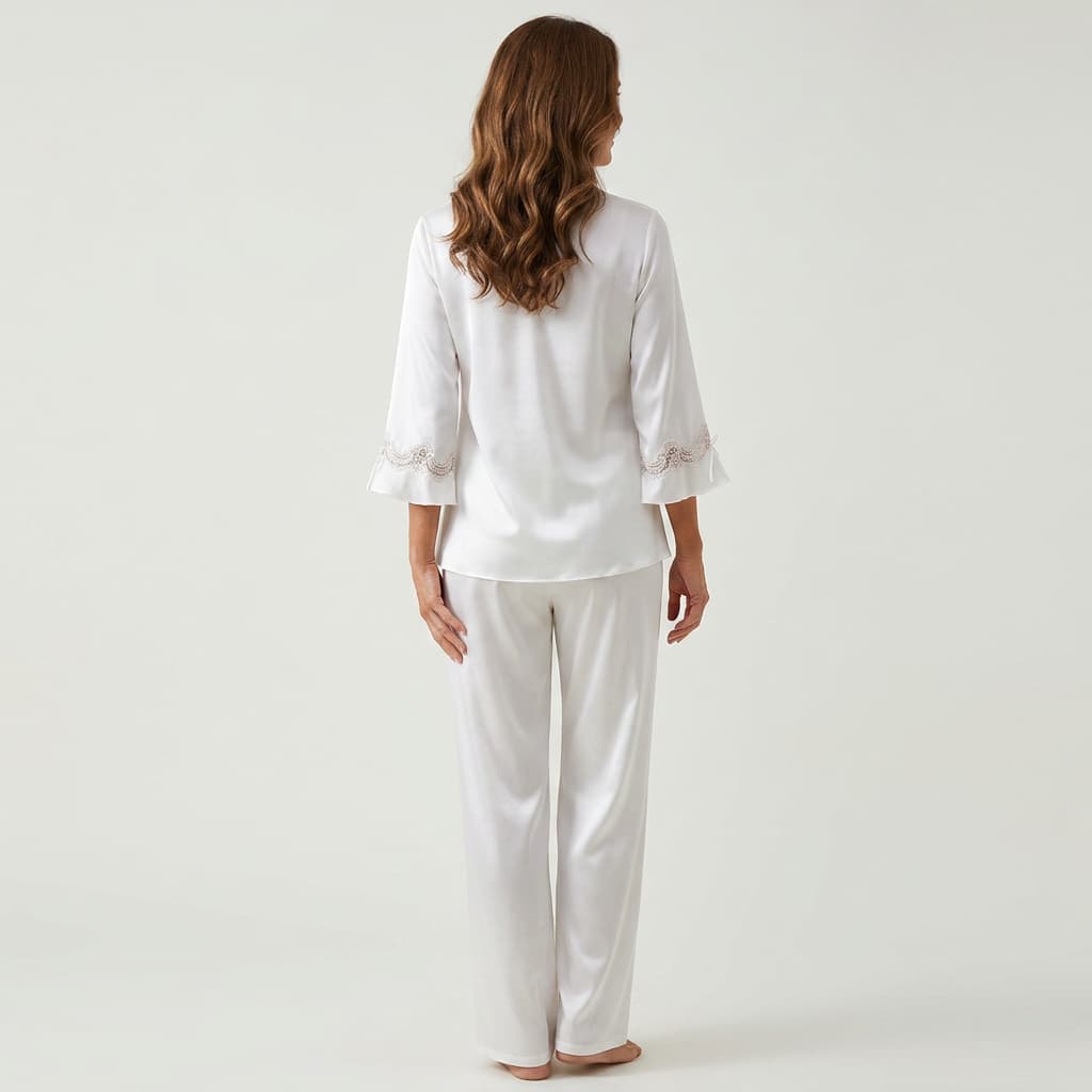 Vivienne | Lace-Trim Satin Pajama Set