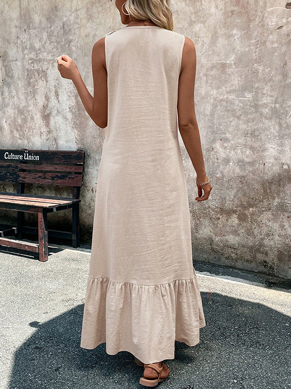 A-line pleated maxi dresses