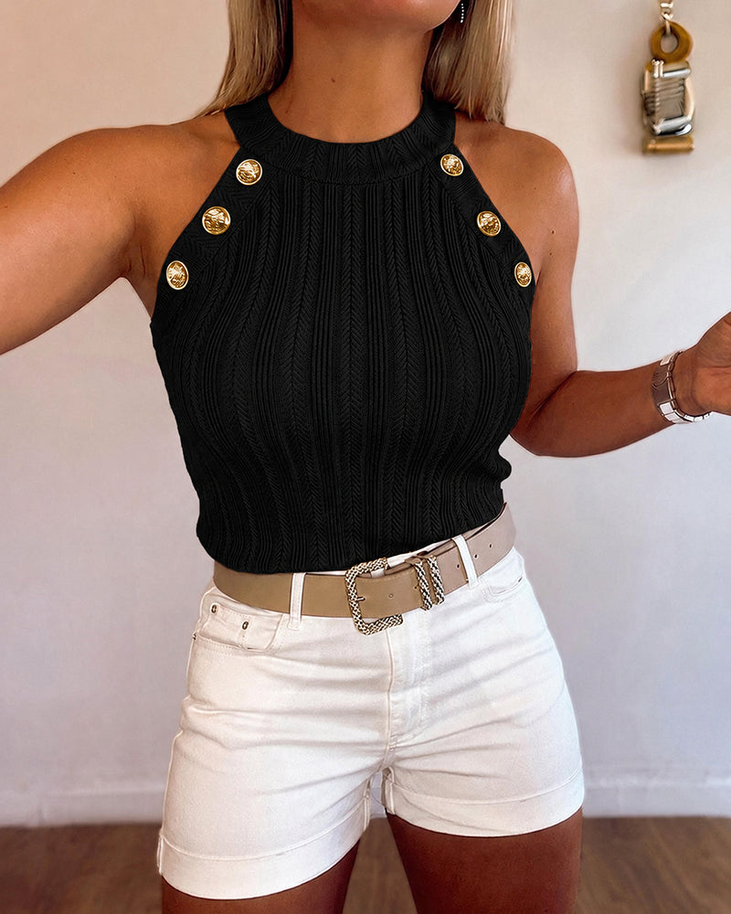 Halter Neck Knit Tank Top