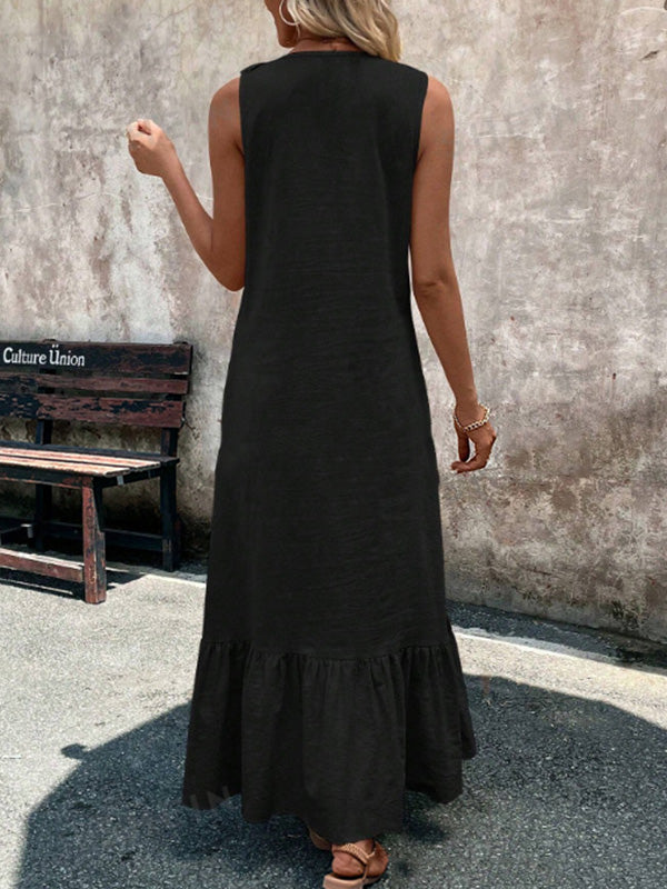 A-line pleated maxi dresses