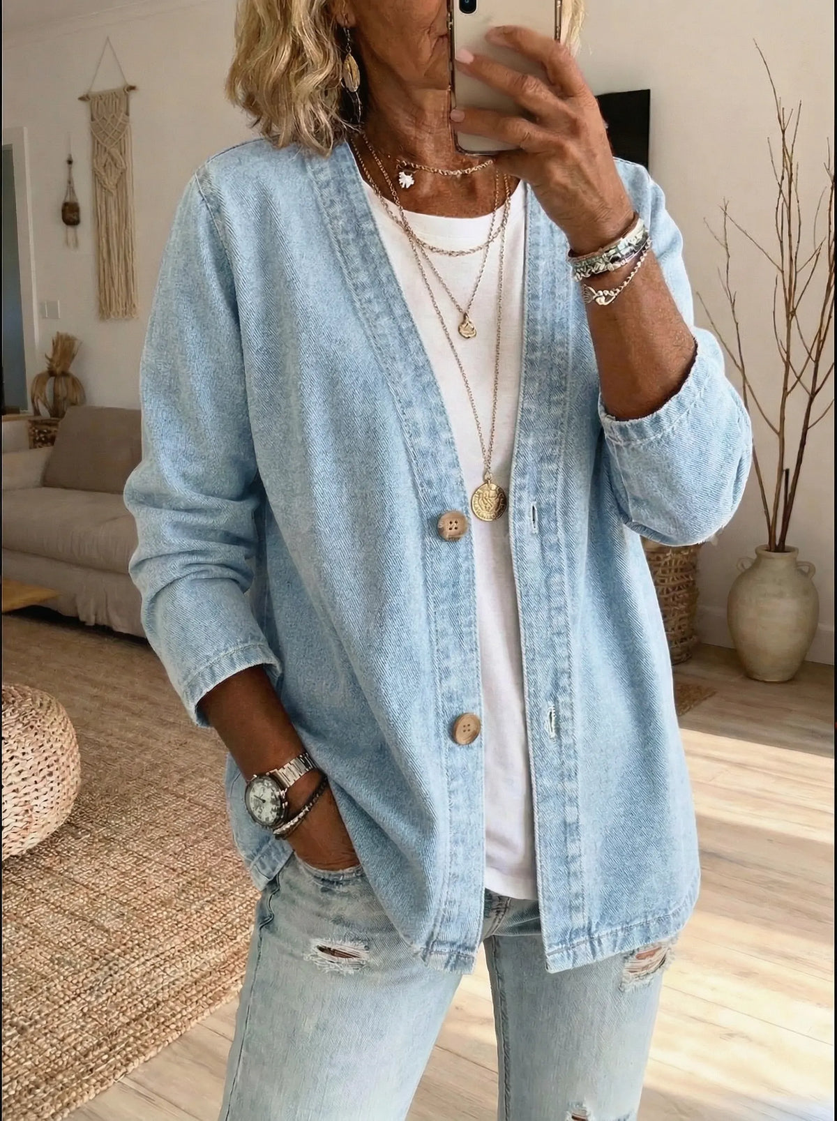 Dariah | Collarless Denim Jacket