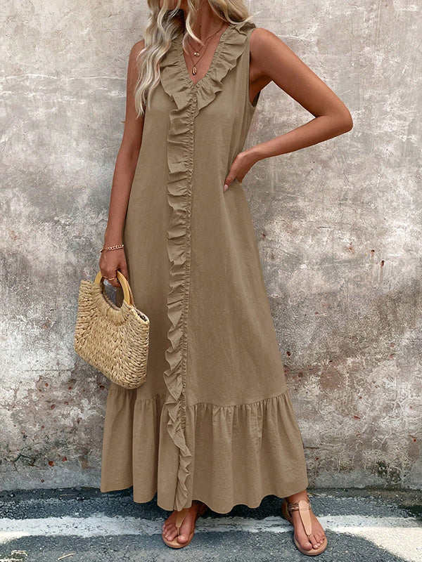 A-line pleated maxi dresses