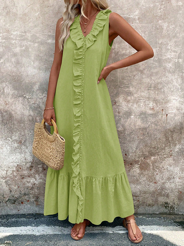 A-line pleated maxi dresses