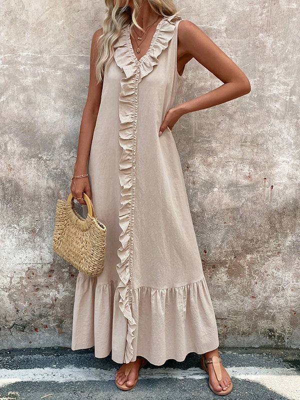 A-line pleated maxi dresses