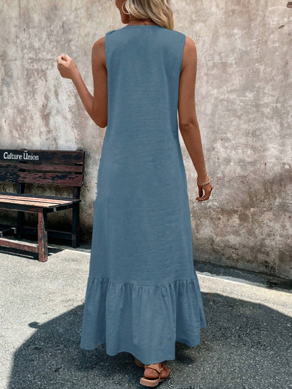 A-line pleated maxi dresses