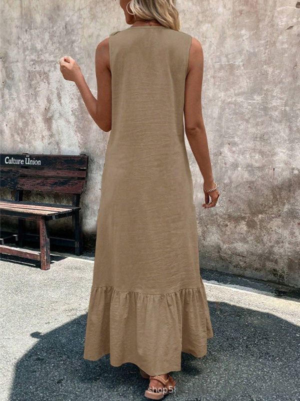 A-line pleated maxi dresses