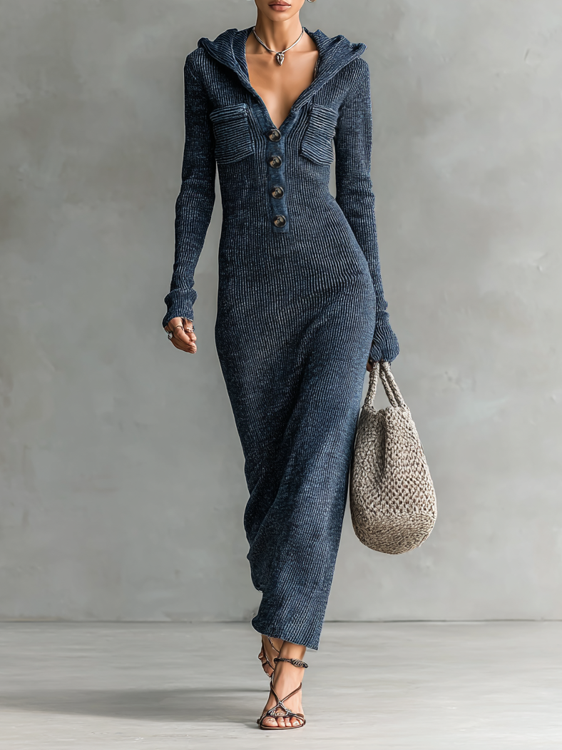 Hooded Knit Maxi Dress