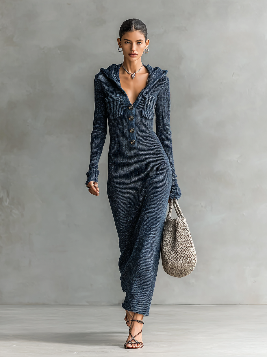 Hooded Knit Maxi Dress