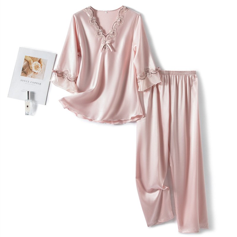 Vivienne | Lace-Trim Satin Pajama Set