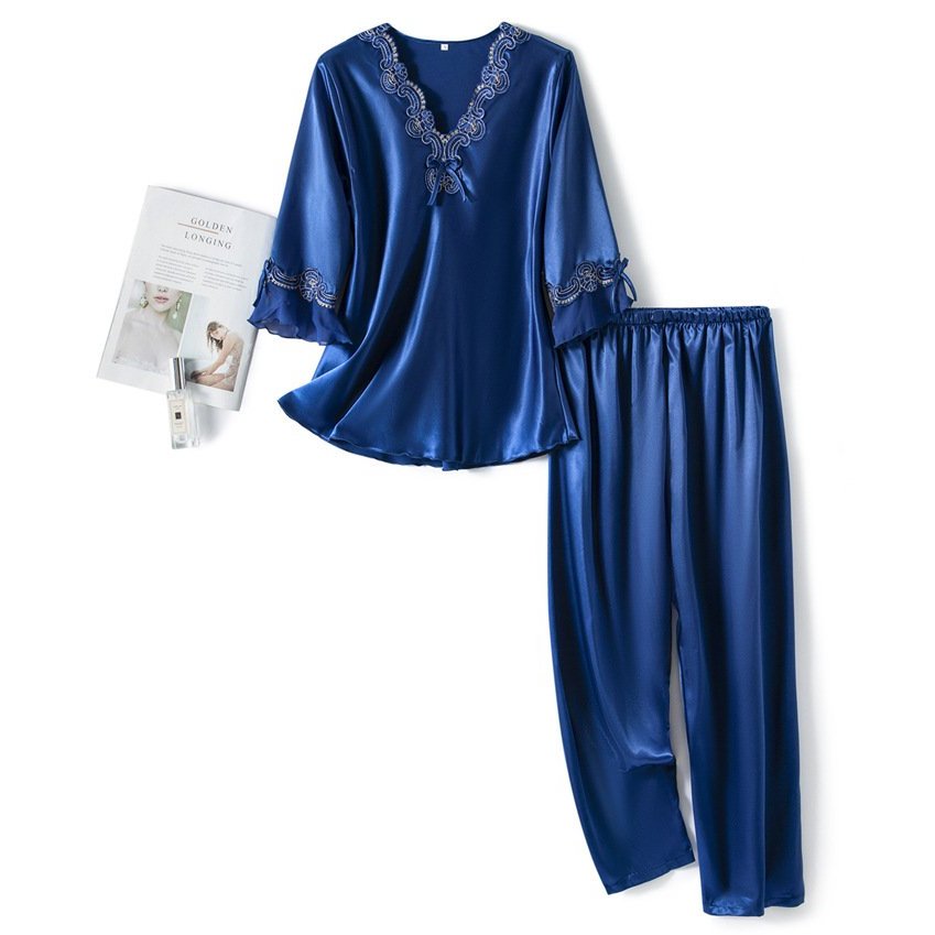 Vivienne | Lace-Trim Satin Pajama Set